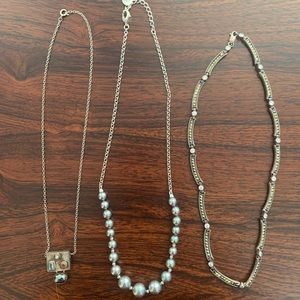 Lot of 3 Vintage Necklaces - Silver with Marcasite and Multi Colored Stones